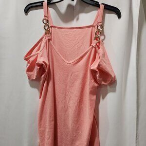 Pink Peach chain accent cold shoulder top